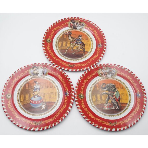Restoration Hardware 2006 Circus Theme Enamel 10.25" Tin Plates Set of 3 - Picture 1 of 6